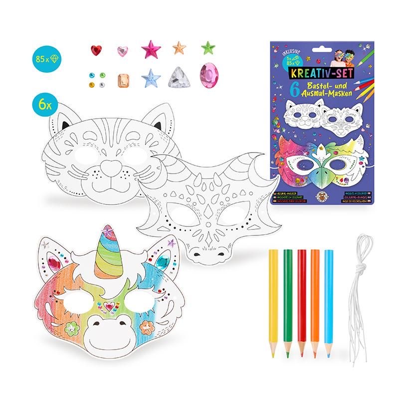 Trendhaus Bastel- & Ausmal-Masken inkl. Diamantsticker & Buntstifte