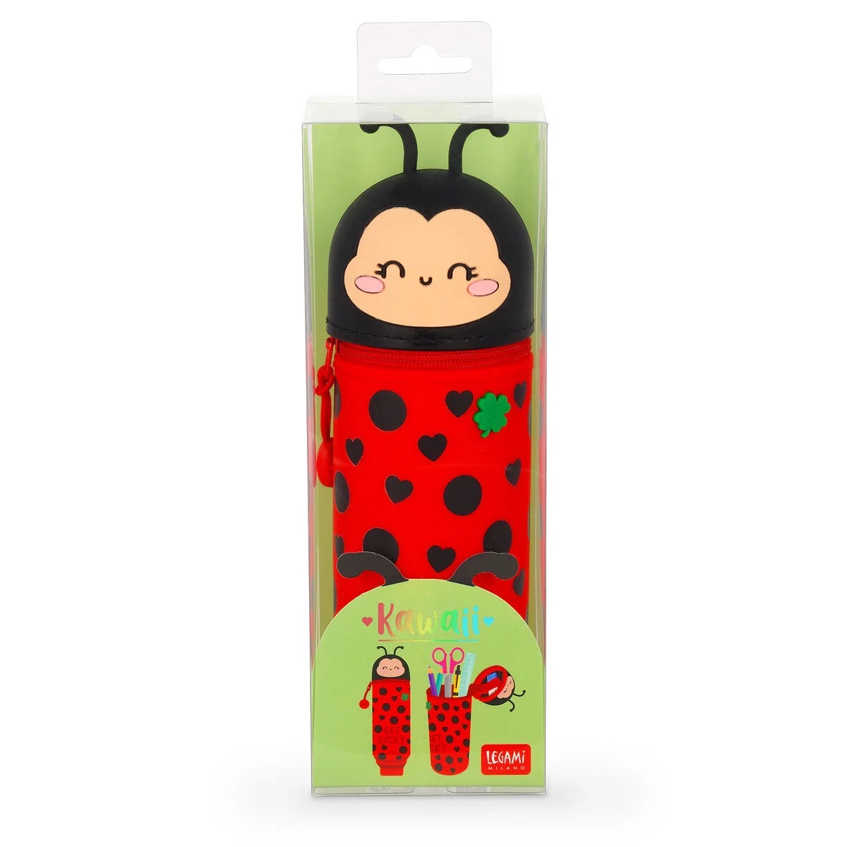 Legami 2-in-1-Federmäppchen aus Silikon - Kawaii Ladybug „Get Lucky“