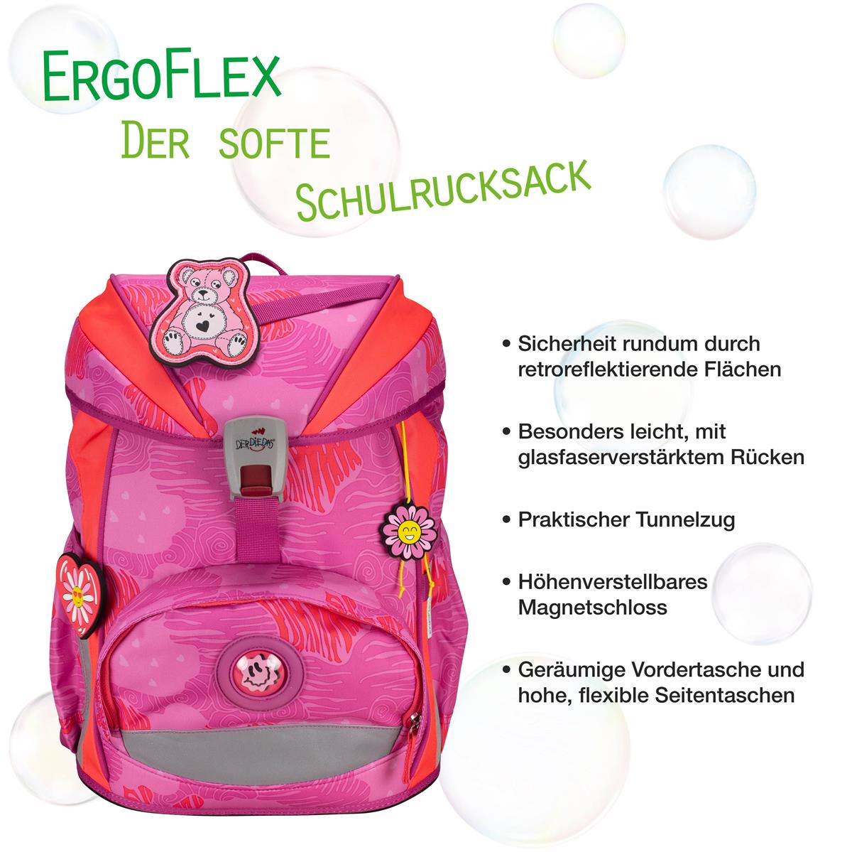 Der Die Das Schulranzen-Set Ergoflex 2025 5 tlg. Roses