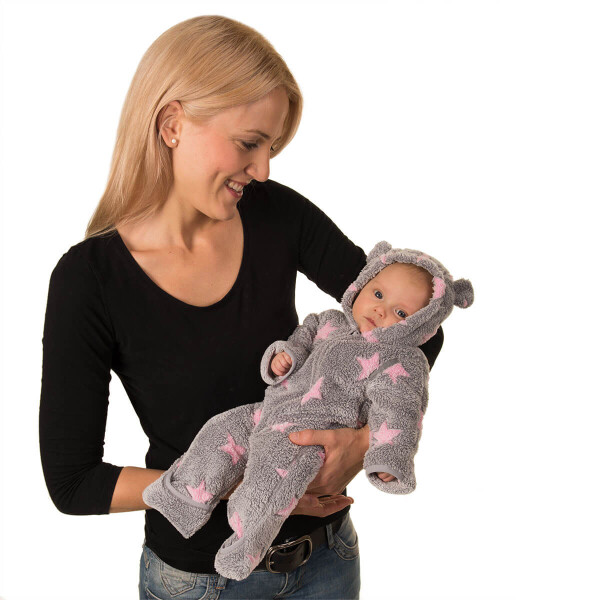 Hoppediz Fleeceoveralll Sterne grau / türkis 56/62