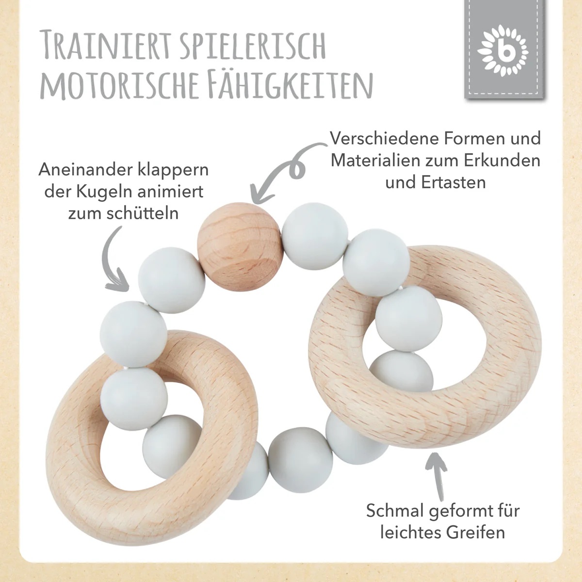 bieco Beißer mit Silikonkette silber