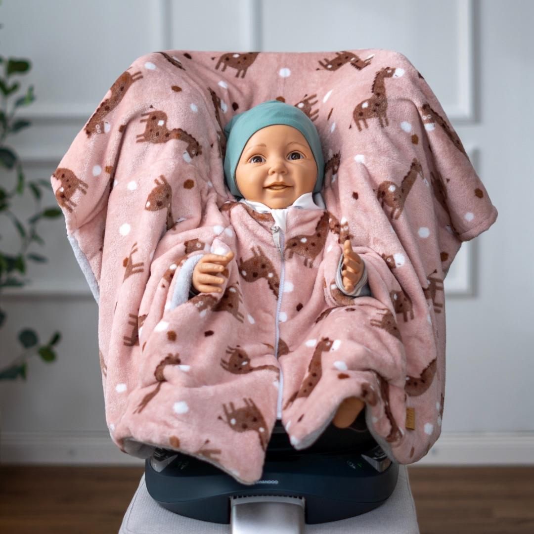 Kikkifax Kindersitzponcho aus Fleece flauschige Giraffe rosé