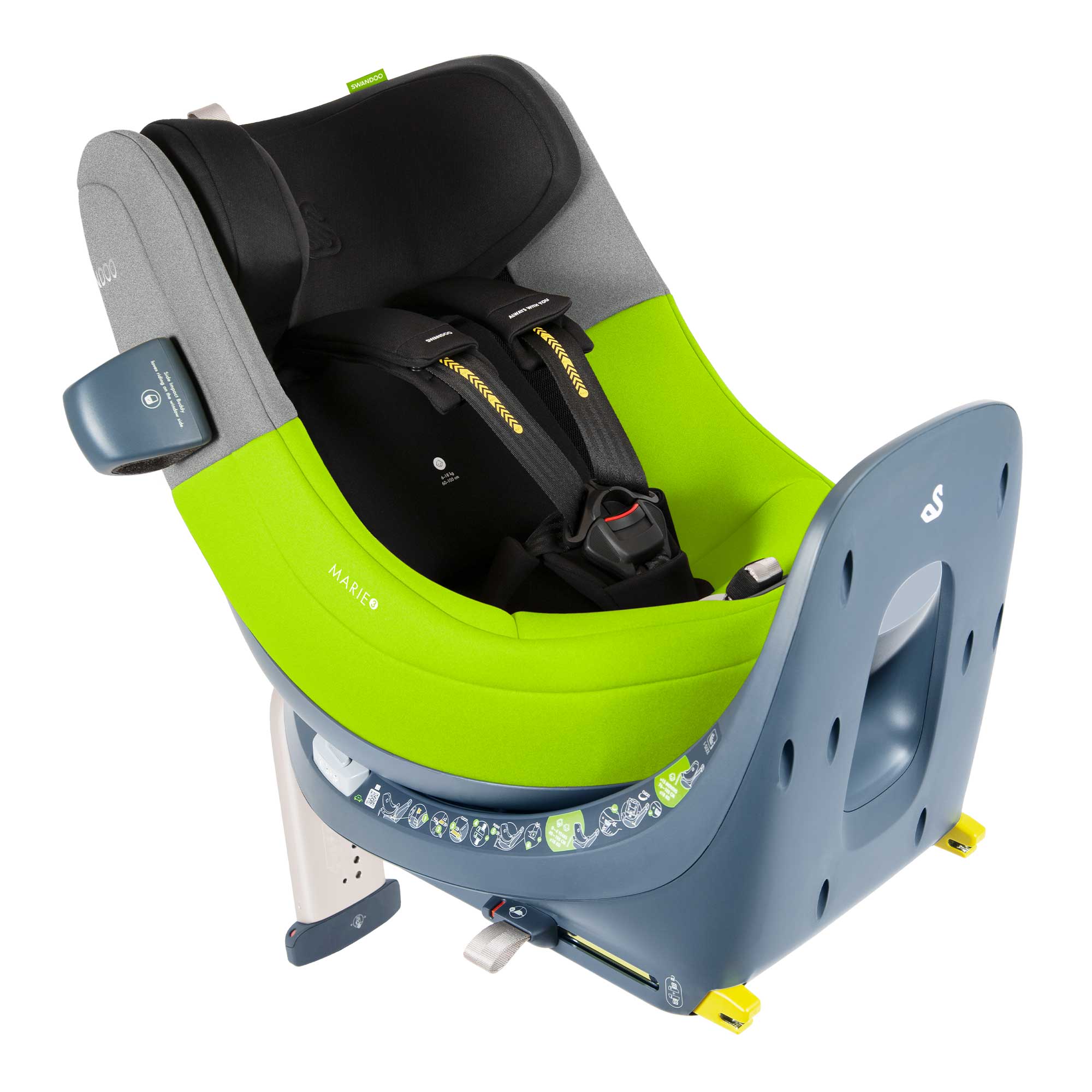 SWANDOO MARIE 5.0 i-Size Reboarder (40 – 105 cm/ 0 – 18 kg) 0+/1 Lime/Sesame Grey