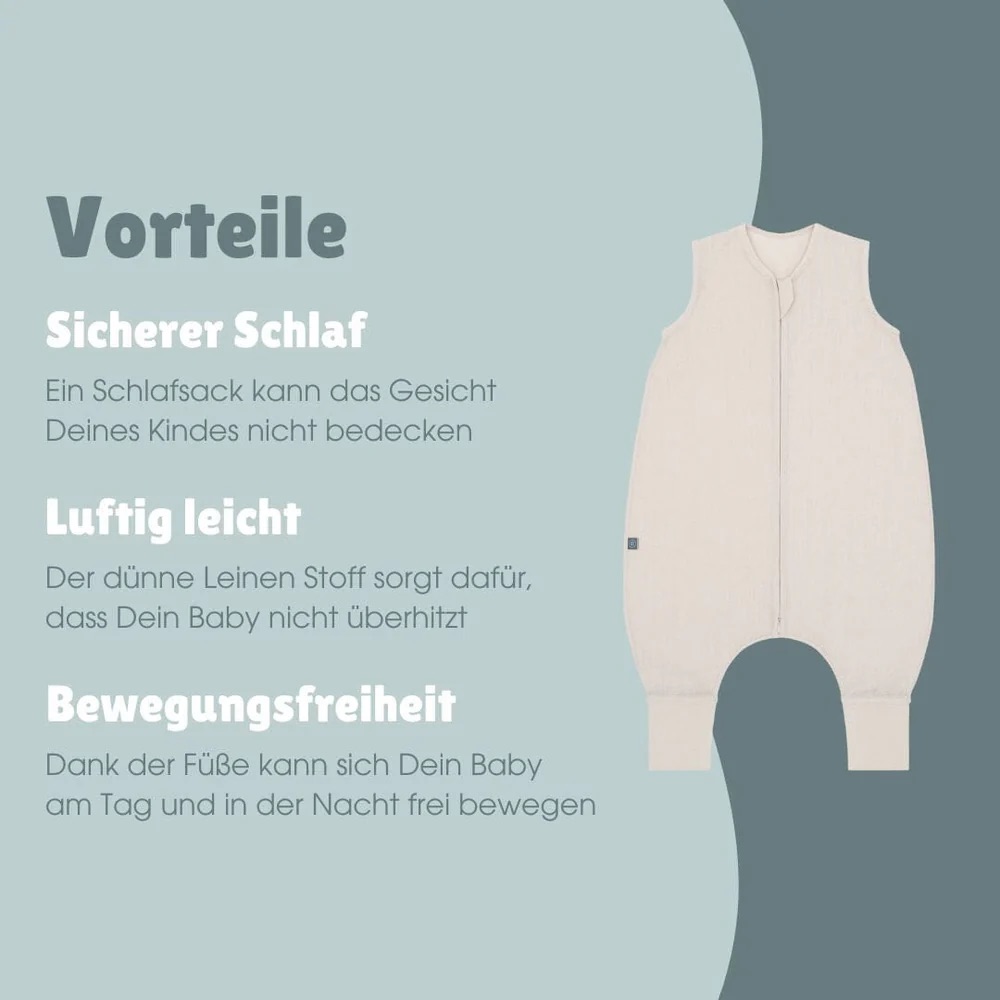 Emma & Noah Leinen Schlafsack mit Füßen 0.5 TOG 90cm Essential Beige