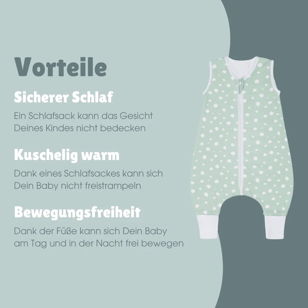 Emma & Noah Schlafsack mit Füßen 1.0 TOG 80cm Mint Emma & Noah Schlafsack mit Füßen 1.0 TOG 90cm Punkte Mint