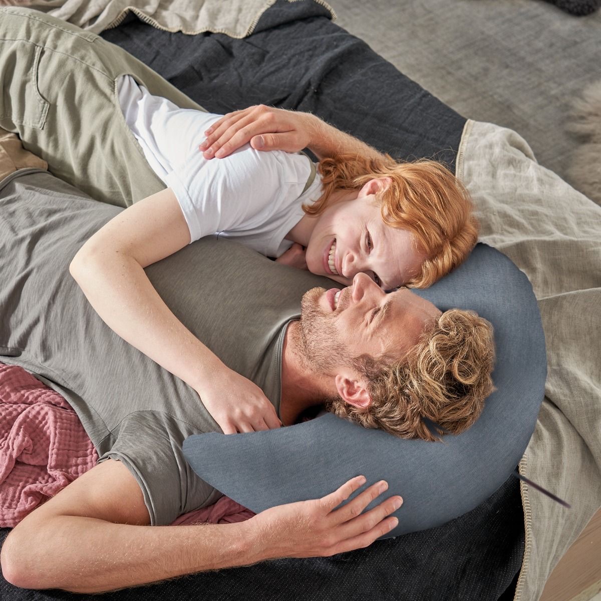 Theraline Stillkissen Bambusmond Melange Blau-Grau