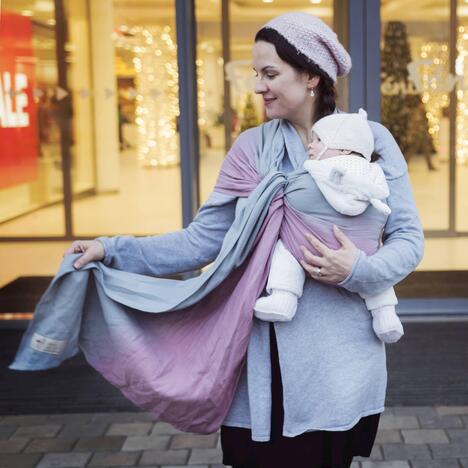 Storchenwiege Ring Sling Leo Duet rosé-grau