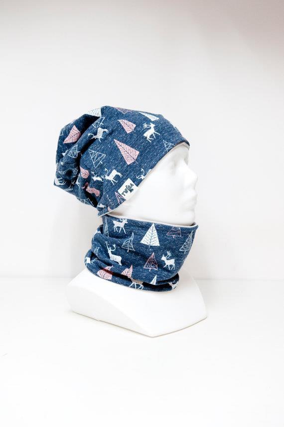 8515_1.png Twiga Mütze mit Loop Forest Denim / weiß / rosa (9 - 18 Monate /40 cm)