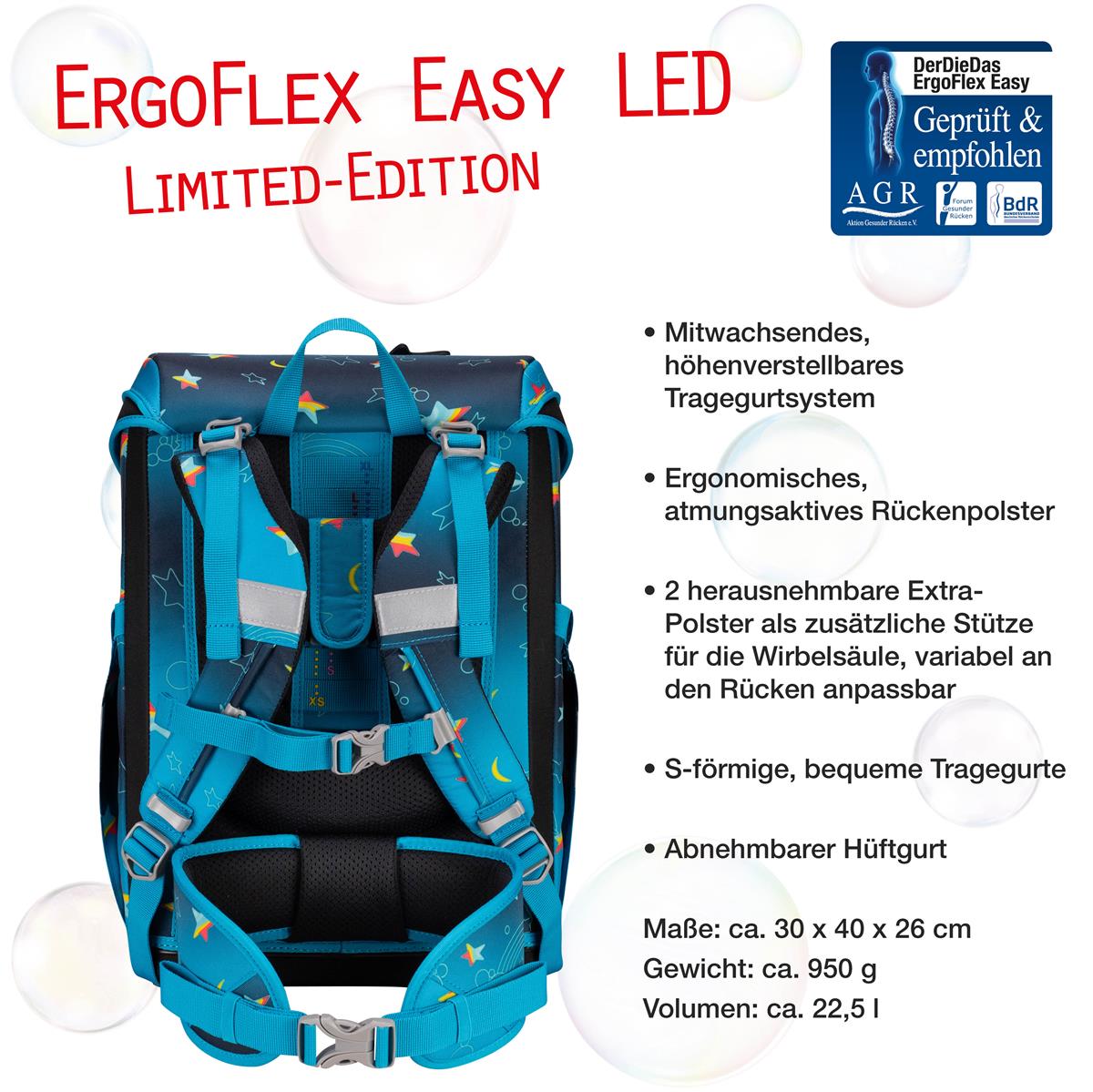 Der Die Das Schulranzen-Set Ergoflex Easy 2025 tlg. LED Rainbow Star
