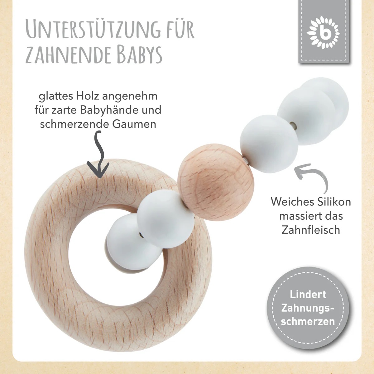 bieco Beißer mit Silikonkette silber