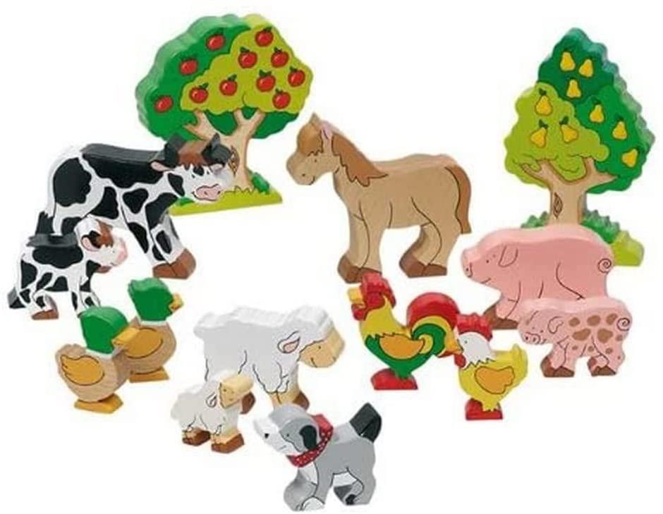 Goki Bauernhoftiere SET Holz (14 Teilig) bunt