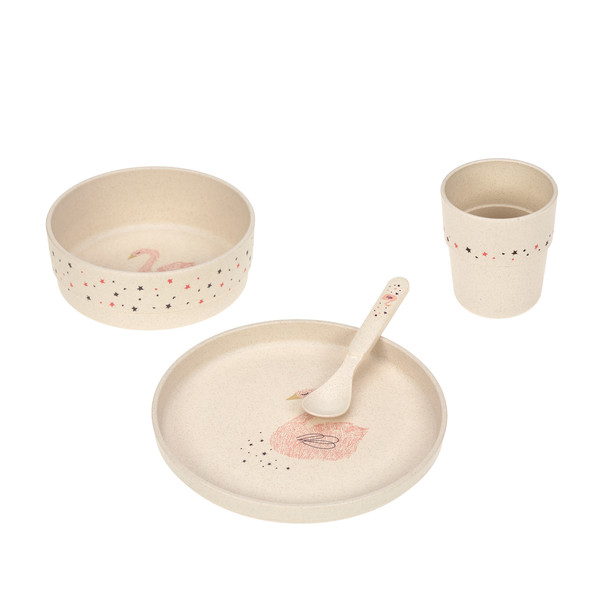 Lässig Kindergeschirr Set (Teller - Schüssel - Becher - Löffel) Little Water, Schwan Lässig Kindergeschirr Set (Teller - Schüssel - Becher - Löffel) Little Water, Schwan
