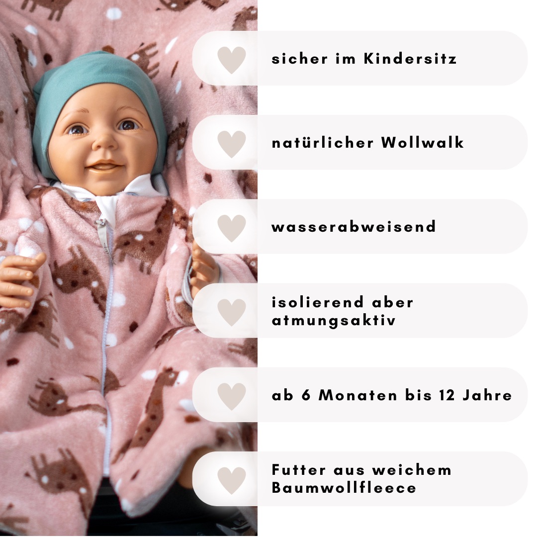 Kikkifax Kindersitzponcho aus Fleece flauschige Giraffe rosé Kikkifax Kindersitzponcho aus Fleece flauschige Giraffe rosé