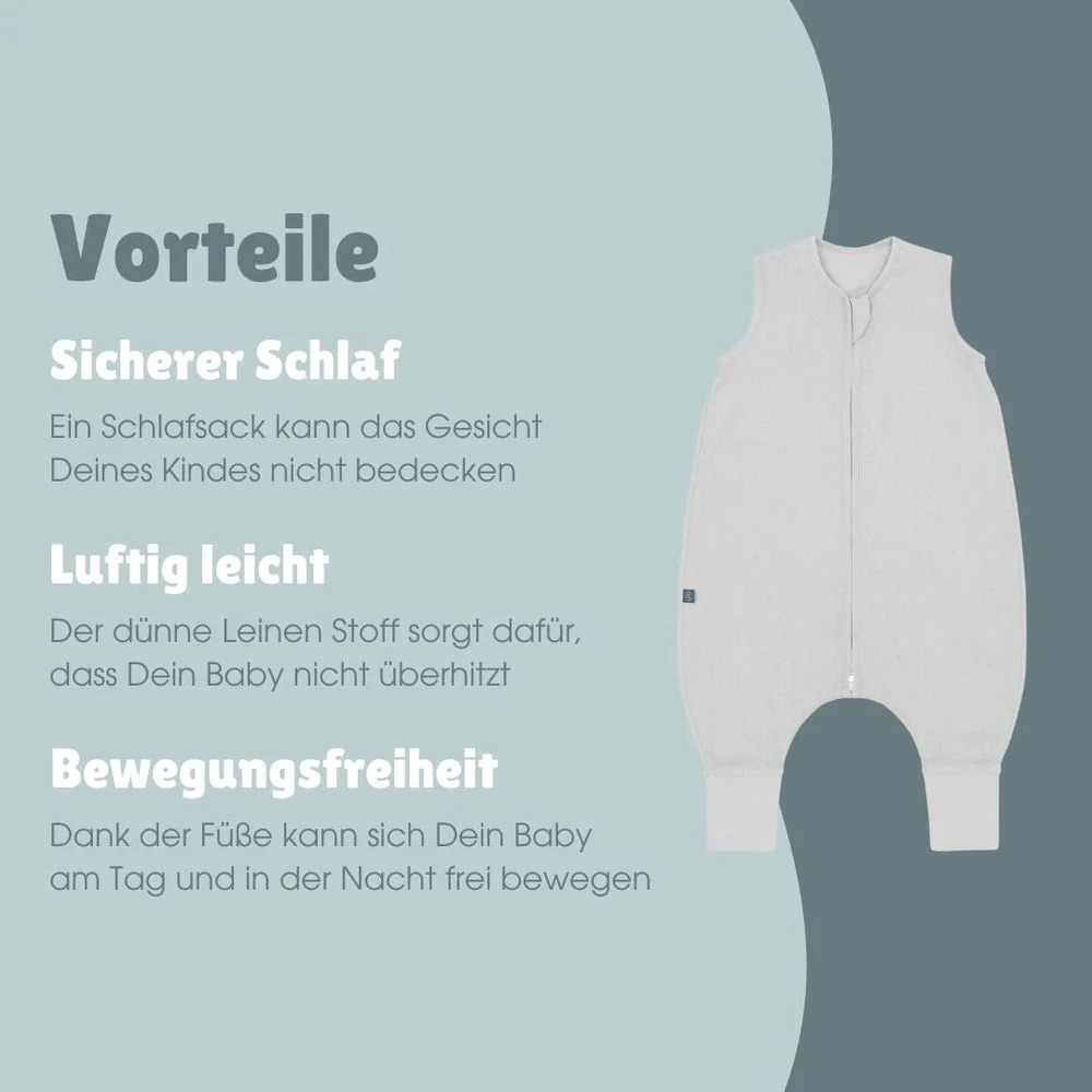 Emma & Noah Leinen Schlafsack mit Füßen 0.5 TOG 80cm Essential Grau Emma & Noah Leinen Schlafsack mit Füßen 0.5 TOG 90cm Essential Grau