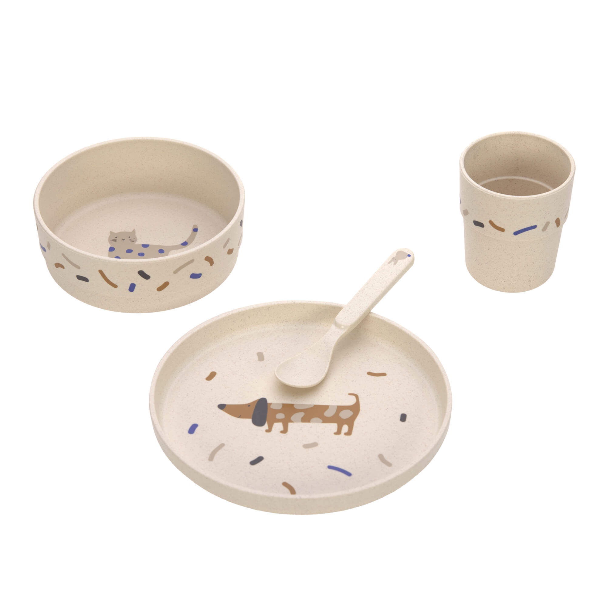 Lässig Kindergeschirr Set (Teller - Schüssel - Becher - Löffel) Little Mateys Royal Blau