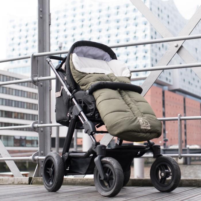 Heitmann Felle - Winterfußsack - Serie “Eisbärchen” - dunkelgrün meliert/naturweiß