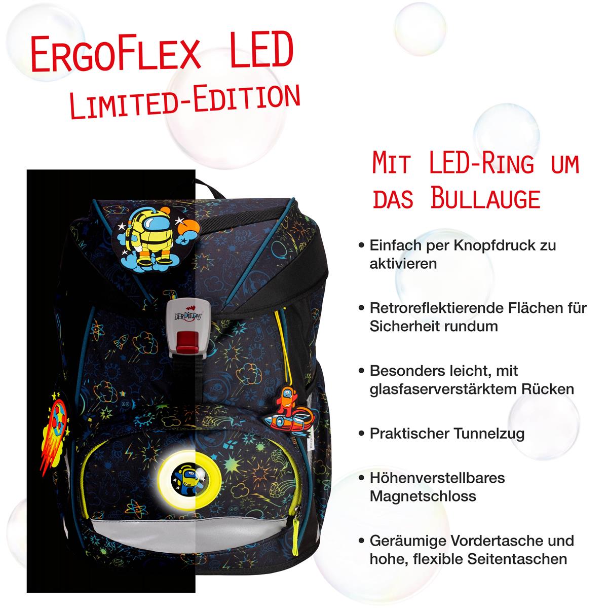 Der Die Das Schulranzen-Set Ergoflex 2025 5 tlg. LED Crazy