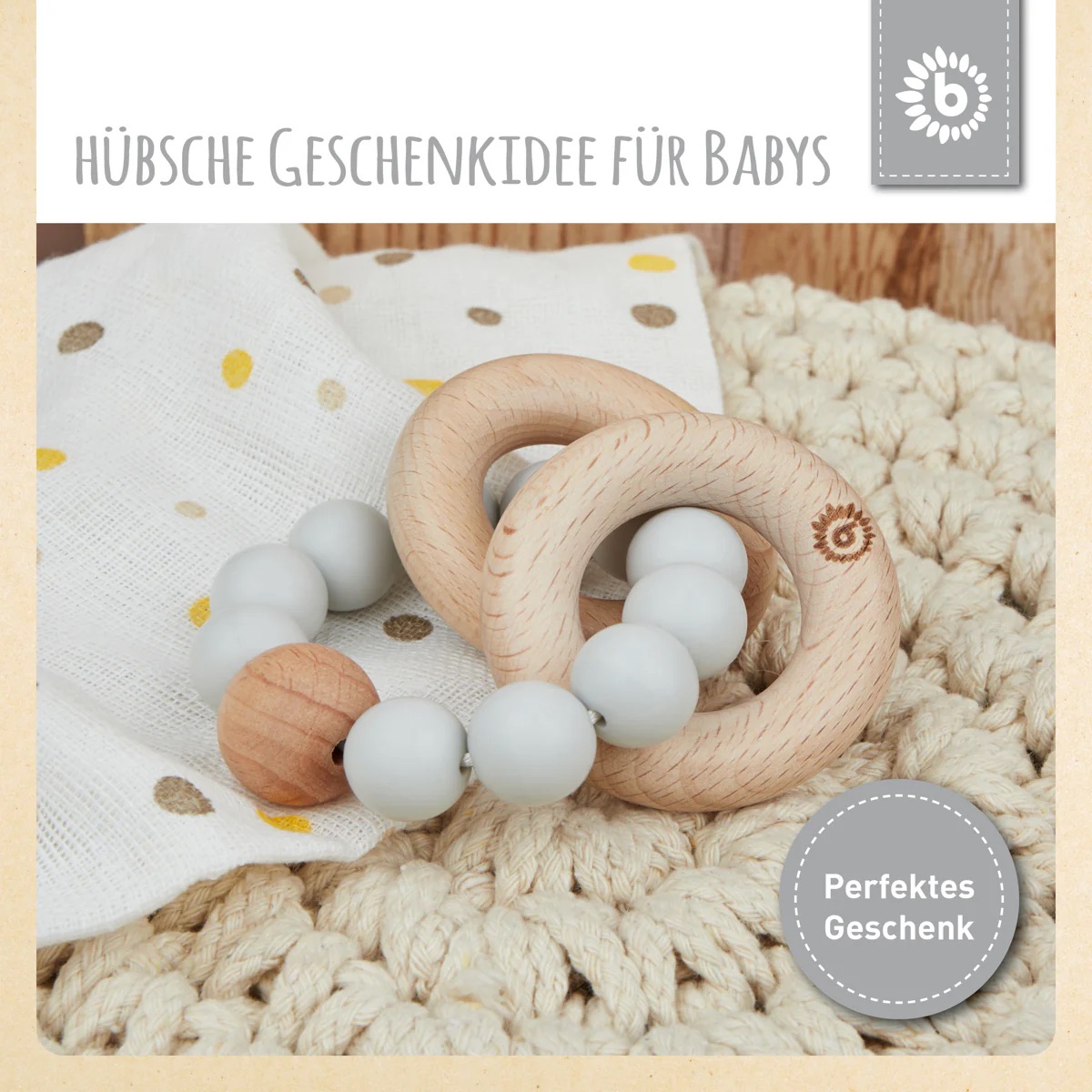 bieco Beißer mit Silikonkette silber