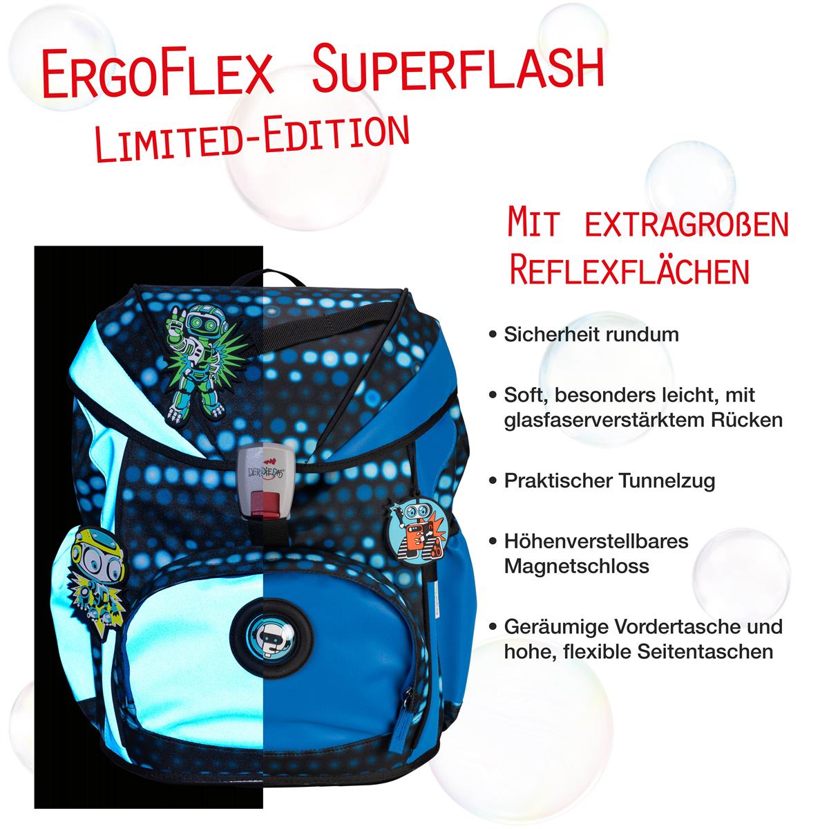 Der Die Das Schulranzen-Set Ergoflex 2025 5 tlg. Superflash Blue Robot