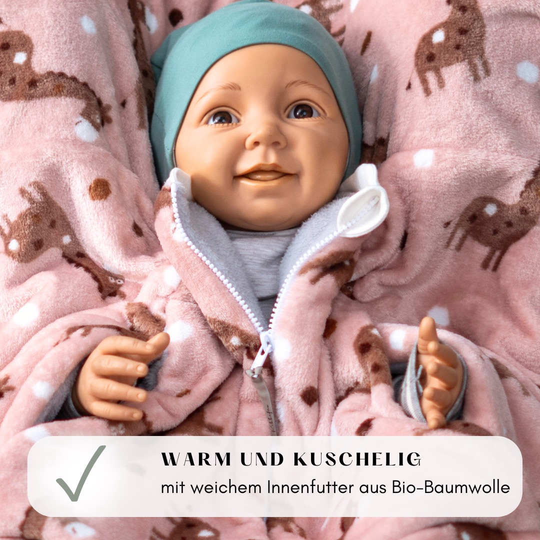 Kikkifax Kindersitzponcho aus Fleece flauschige Giraffe rosé Kikkifax Kindersitzponcho aus Fleece flauschige Giraffe rosé