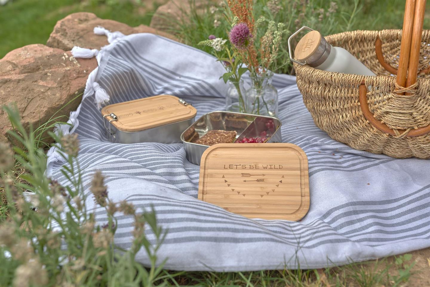 Lässig Kinder Brotdose Edelstahl - Lunchbox Bambus Adventure